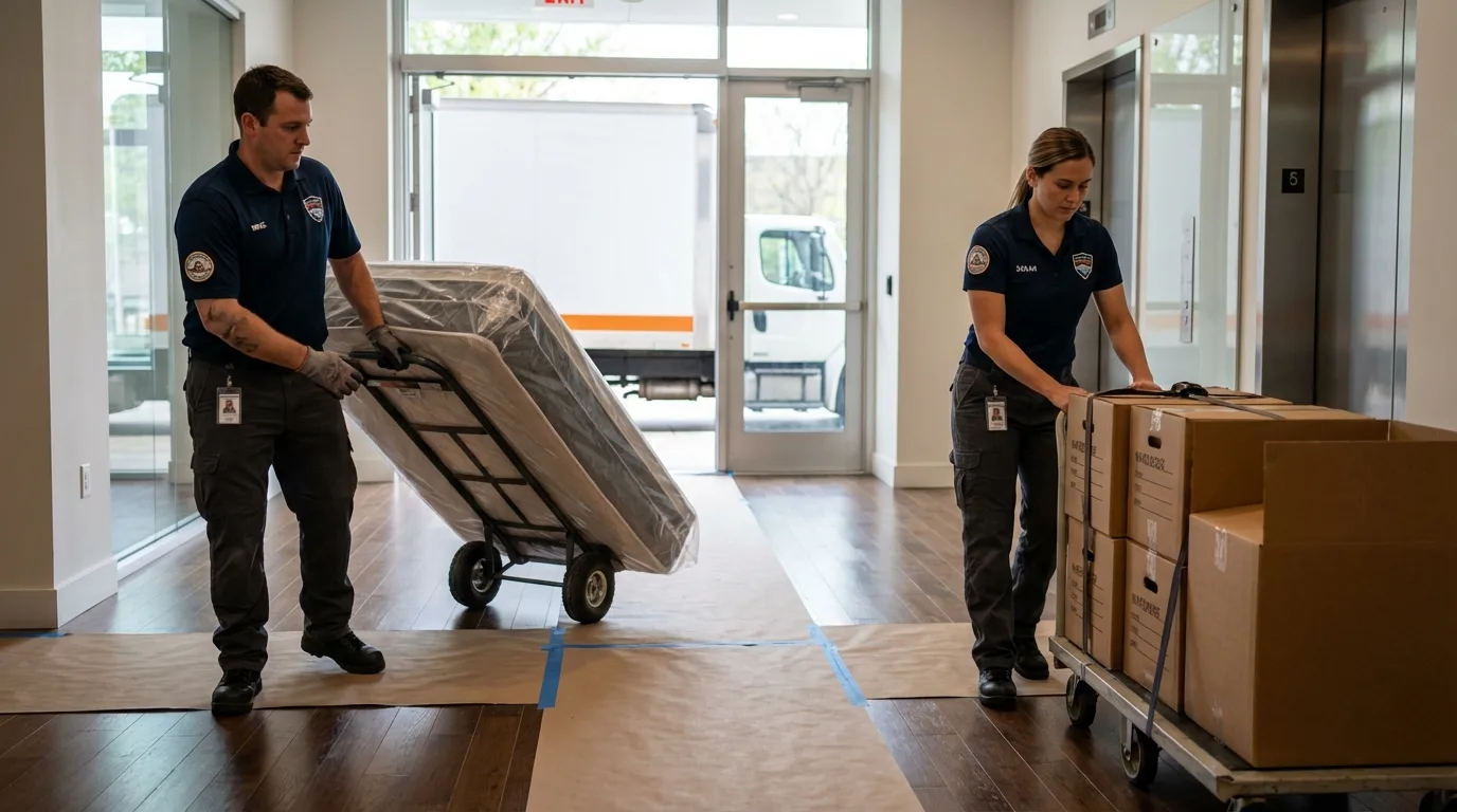 Professional apartment movers loading elevator in Ridgely, MD